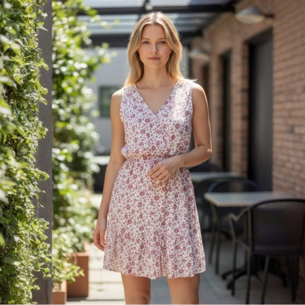 KAILEIGH SLEEVELESS WHITE BROWN FLORAL DRESS